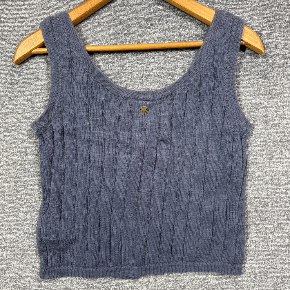 Roxy Tank Top Lot of 2 Ribbed Knit Button Front Medium Navy Blue Mustard Yellow - Picture 8 of 9
